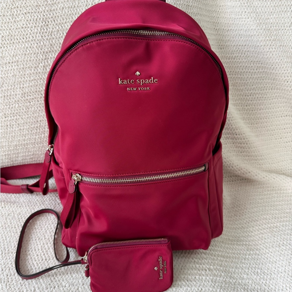 Kate Spade Chelsea Nylon Backpack & Wristlet Set Berry w/Dust Bag